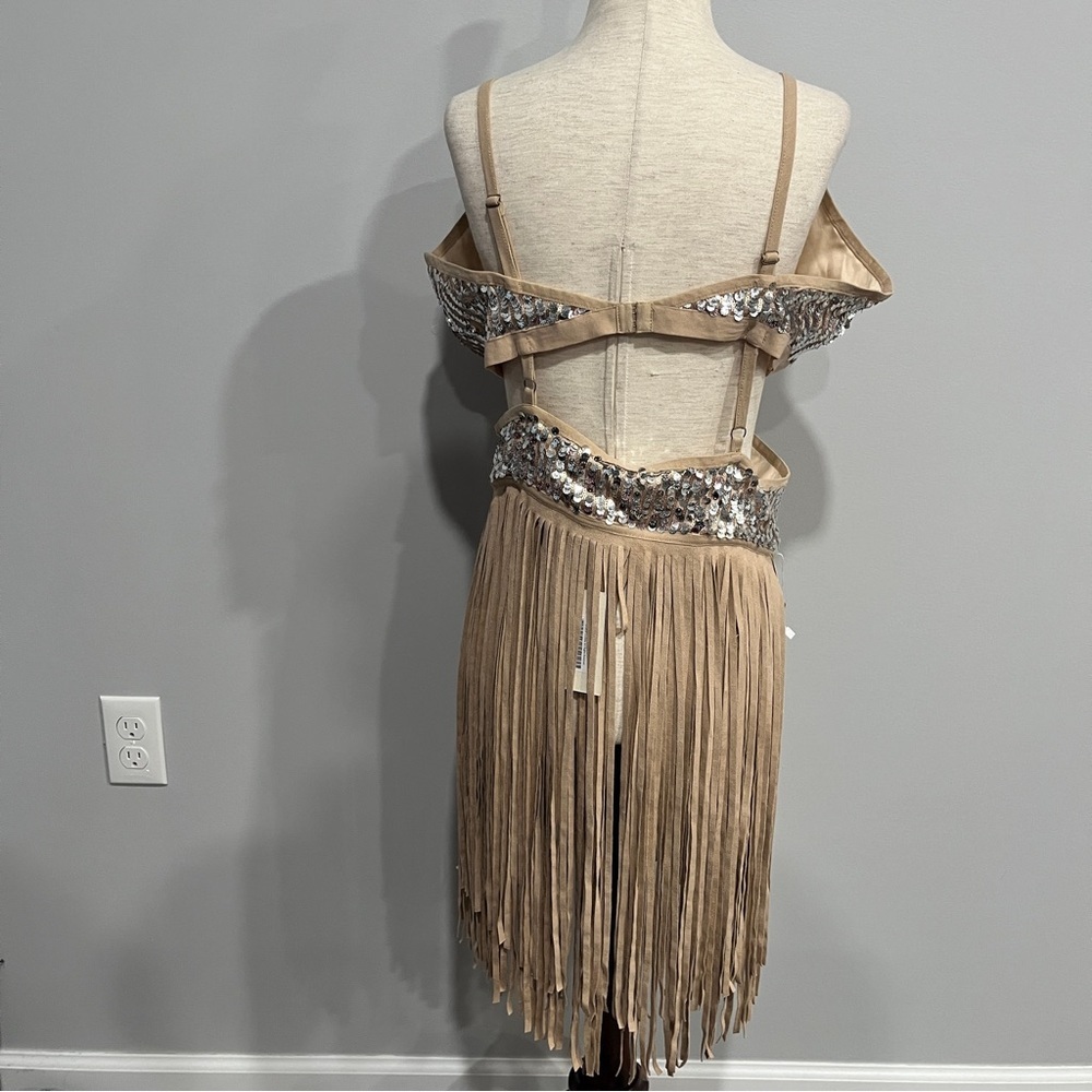 Joyfolie Sequin Fringe Beige Mini Dress XXL Size 18 - Picture 5 of 6